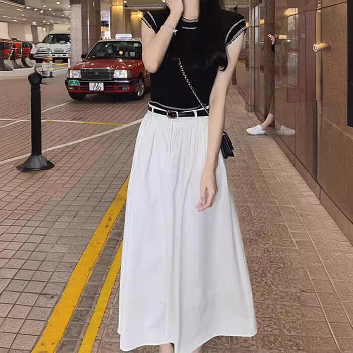 50代 40代 30代 20代 夏 秋 春 黒 ブラック 白 ホワイト ベルト 体型カバー 可愛い 大人 エレガント カジュアル きれいめ リーブ