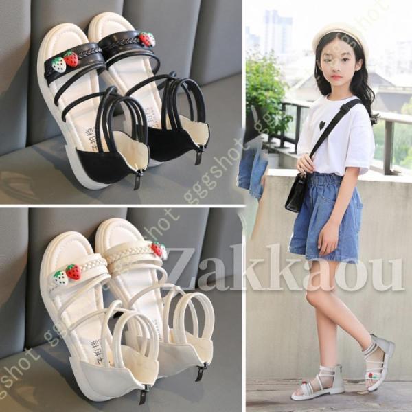 子 シューズ サイドジッパー おしゃれ 子供 靴 通園 通学履き 滑り止め 柔らか いちご飾り ガールズシューズ 可愛い 本革 レザー