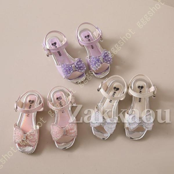 び サンダル ジュニア 子ども キッズシューズ フォーマル ドレスシューズ 子供靴 夏 海 女児 靴 花飾り キラキラ マジックテープ