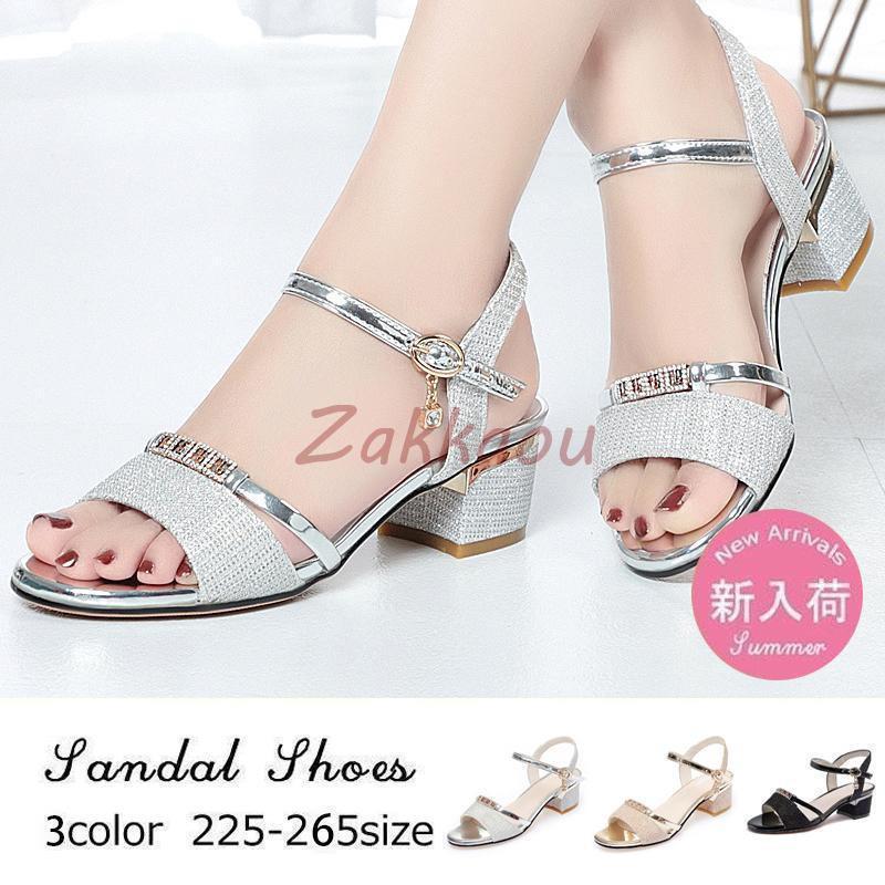 レディース 履きやすい 夏 サンダル ヒール ミュール スエード調 太いヒール 歩きやすい 大きいサイズ 美脚 シルバー ゴールド