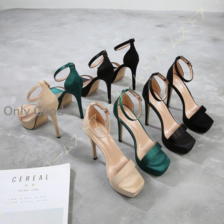 プス ピンヒール 厚底サンダル オープントゥ ハイヒール12.5cm 美脚 オシャレ 安定感 痛くない 脱げな..