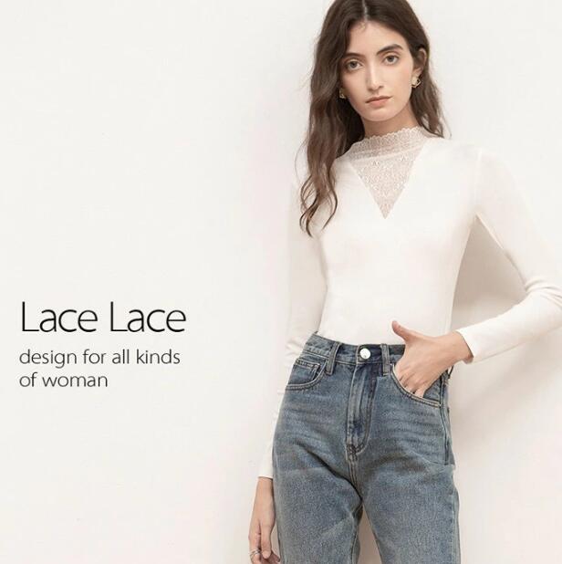 ップス エレガントシースルーレース襟 ブラック 白 黒 ホワイト ファッション トップス春 秋 冬 S M L 2L 3L ブラック/ホワイト