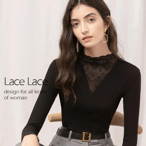 ップス エレガントシースルーレース襟 ブラック 白 黒 ホワイト ファッション トップス春 秋 冬 S M L 2L 3L ブラック/ホワイト