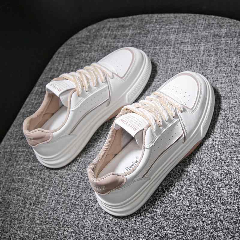 レディース ホワイト 白 靴 グレー 薄 厚底 紐あり きれいめ シンプル 茶色 フラット 春夏 スポーツ カジュアル シューズ(4)