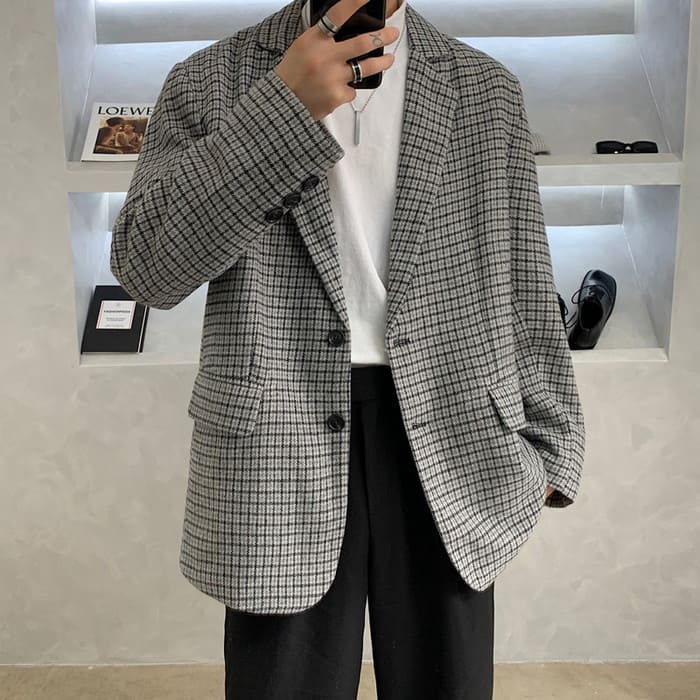 Tailored Jacket - チェック シンプル シック 格子 テーラードジャケット 高校生 中学生 韓国 b13079
