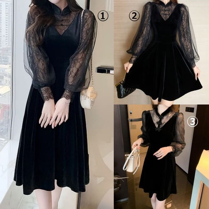 人気 パーティードレス ハイウエスト 長袖 シアー Aライン レディース 10代 20代 30代 40代 50代 b13069