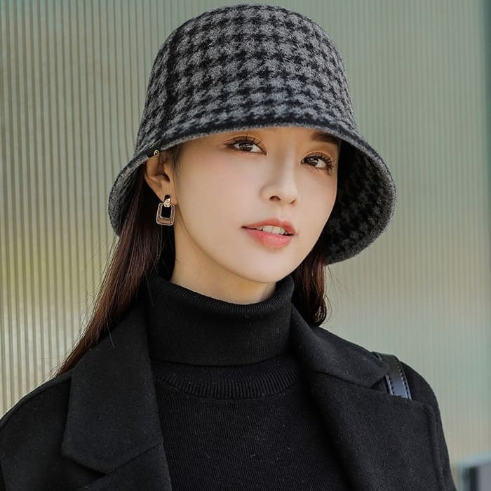 韓国 バケットハット 千鳥柄 折りたたみ 帽子 5色 高校生 中学生 レディース 10代 20代 30代 40代 50代 b13047