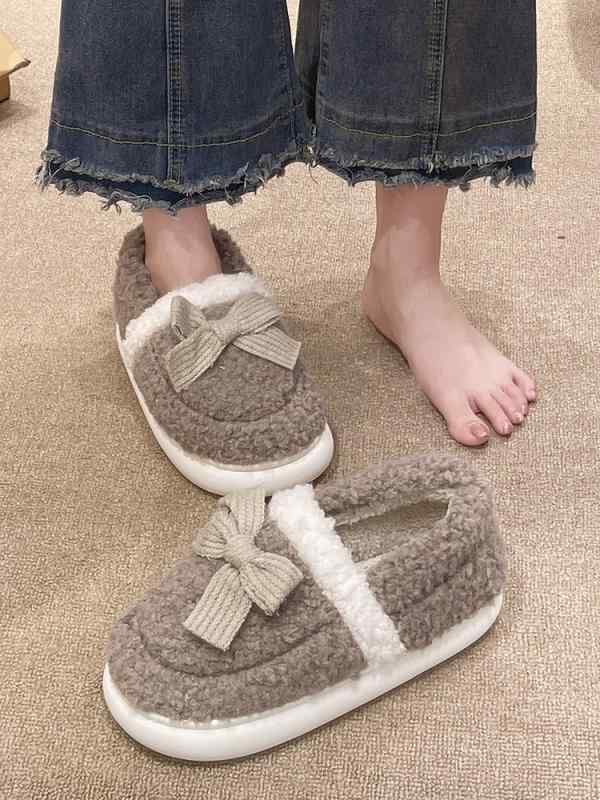内ボア スリッパ ボア スリッポン 裏起毛 屋内 かわいい バイカラー レディース 室内 シューズ ルームシューズ 靴 部屋着 リボン