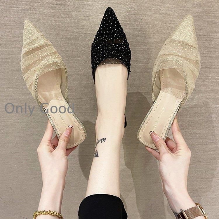 ス 履きやすい 夏 サボサンダル ポインテッドトゥ ピンヒール ハイヒール 通気 キラキラ パーディシューズ 歩きやすい 美脚 大人