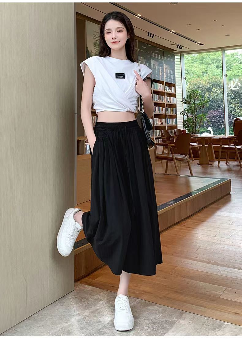 ワイドパンツ ガウチョパンツ ボトムス キュロットロング スカーチョ イージーパンツ ハイウエスト ウエストゴム ゆったりA ライ