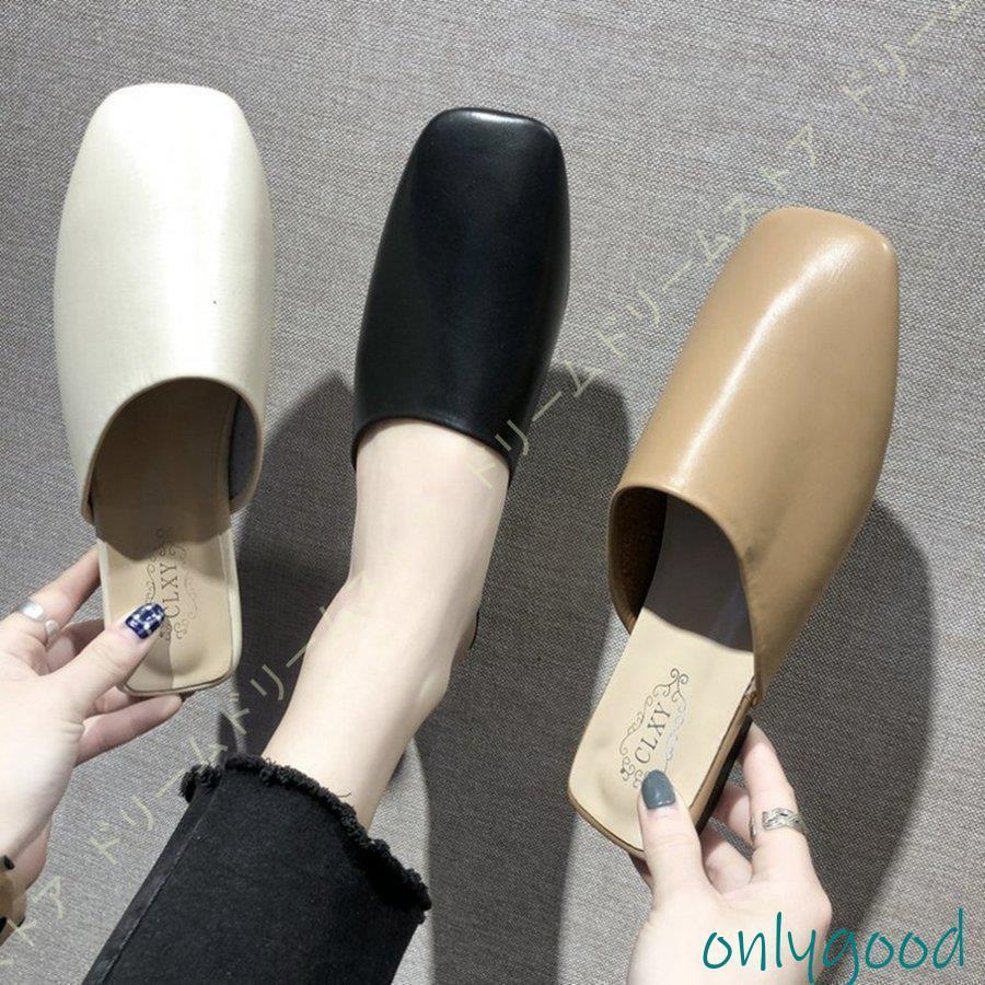 ル ローファー スクエアトゥ 歩きやすい 脱ぎ履き楽チン ミュールサンダル レディースミュール ぺたん..