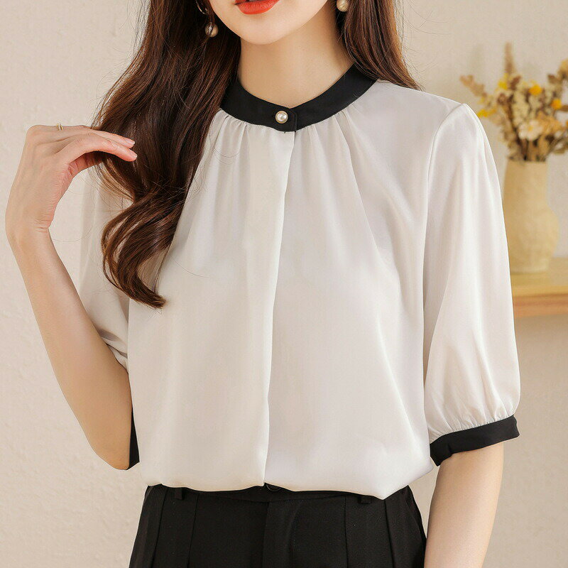 樂天商城 - 夏 半袖シャツ シフォンブラウス ゆったり tシャツ 半袖 レディース 韓国ファッション 通勤 大きいサイズTシャツ ワイシャツ