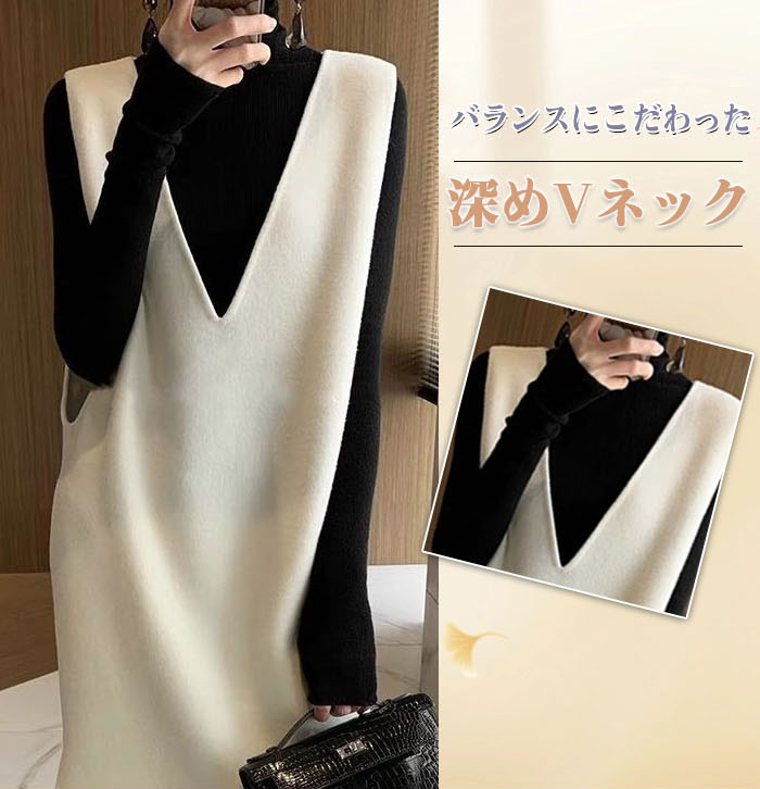 スリット ワンピース ノースリーブ 重ね着 レイヤード 体型カバー 大きいサイズ ゆったり シンプル カジュアル 通勤 OL 送料無料