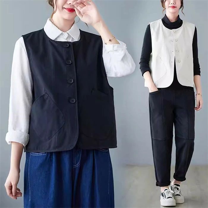 いサイズ 袖なし 開襟 ポケット ゆったり カーディガン 羽織り おしゃれ 体型カバー キレイめ シーズンレス 30代 40代 送料無料(4)