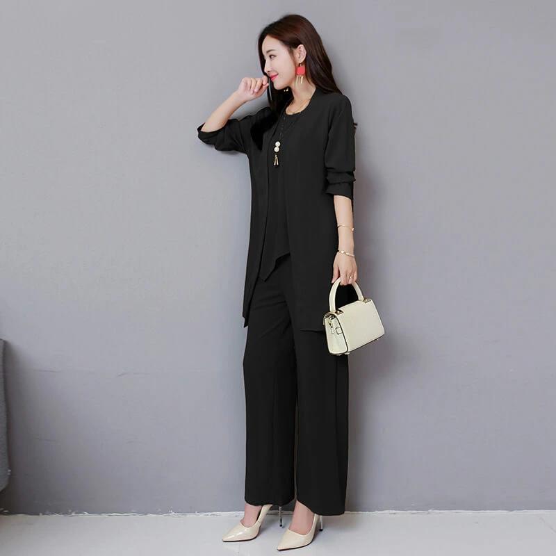 ワイドパンツ 長袖 フォーマル ロング パンツ ガウチョパンツ ブラウス 大きい レディース 3点セット パンツドレス パンツスーツ