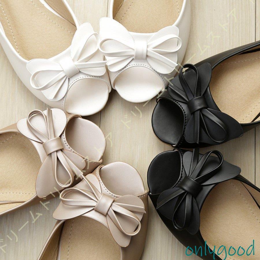 ープントゥリボン サンダル フラット ローヒール 可愛い サイドオープン フラットシューズ 美脚 クッション カジュアル おしゃれ