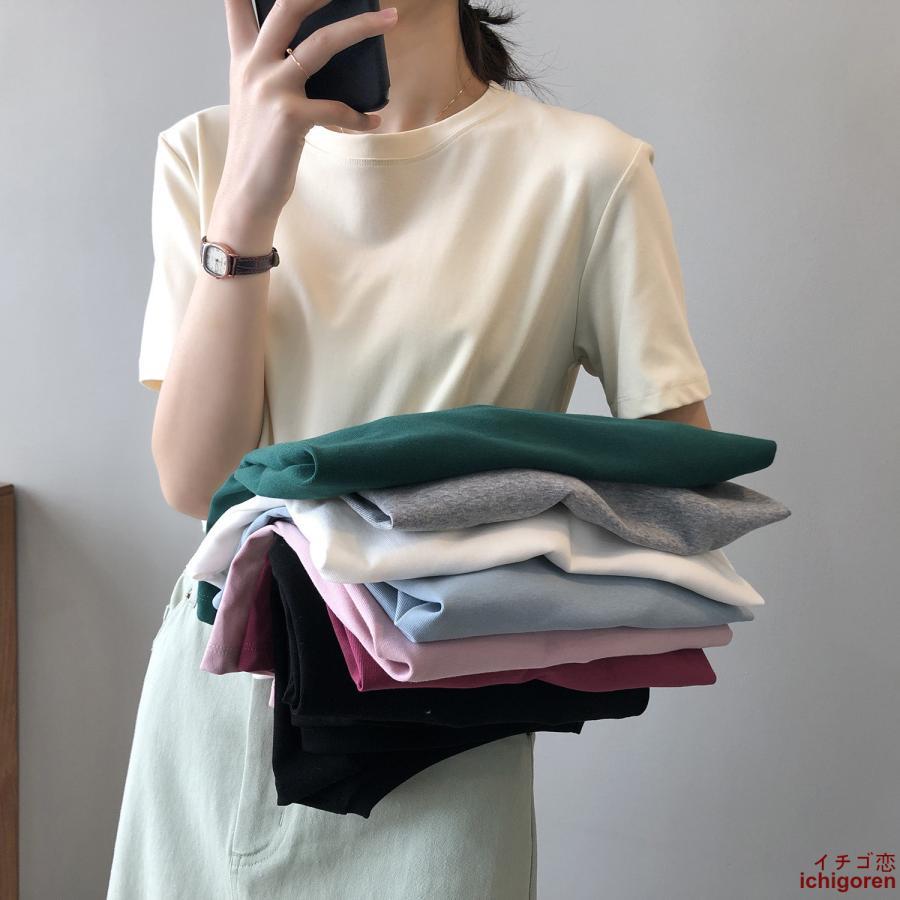樂天商城 - レディース 半袖Tシャツ 無地 丸首 シンプル ストレッチ カラフル カットソー カジュアル