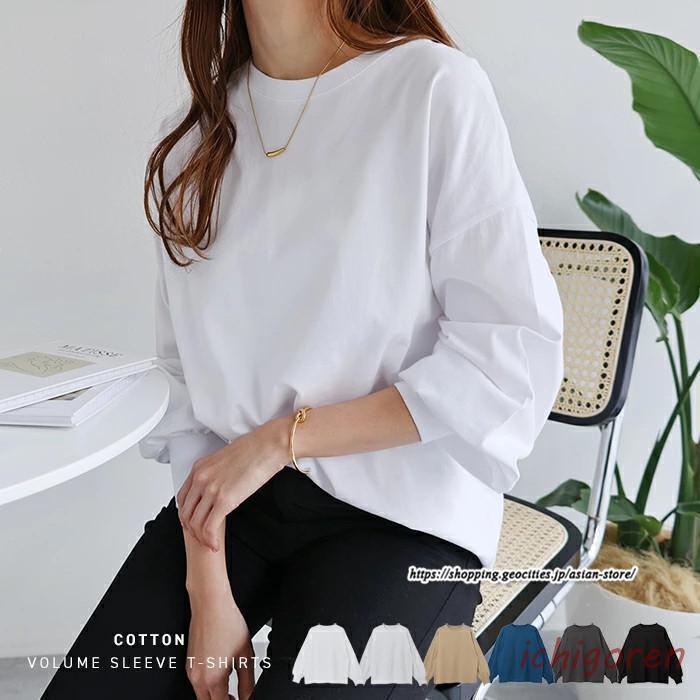 樂天商城 - ディース tシャツ トップス ドロップショルダー 無地 長袖Tシャツ カットソー ゆったり 通学通勤 クルーネック 20代30代40代50代