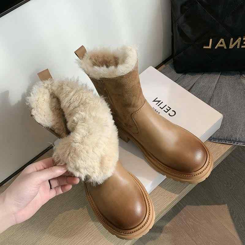 ショート丈 ブーツ ファー サイドファスナー 紐なし かわいい シューズ 太 黒 ラウンドトゥ ミドル丈 おしゃれ 靴 もこもこ 茶色
