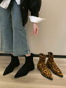 ポインテッドトゥ かっこいい ヒョウ柄 シューズ ショート丈 パンプス 伸縮性 スリム レオパード柄 黒 レディース ルーズ ブーツ
