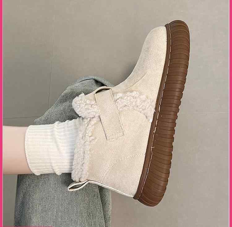 歩きやすい ショート丈 スニー シューズ 暖かい 厚底 スリッポン もこもこ フラット かわいい ムートンブーツ 内ボア レディース