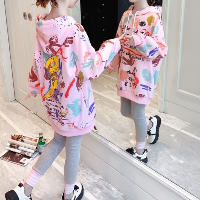 Rakuten - の子 おしゃれ 長袖 秋冬 上下セット 2点セット 原宿系 ポップ パーカー スパッツ 韓国子供服 ジュニア カジュアル 可愛い 13393