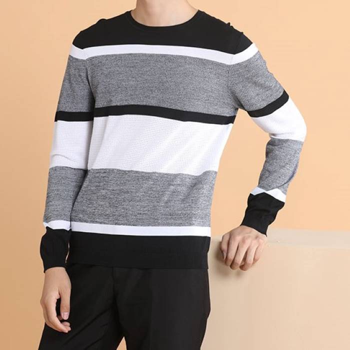 韓国 ファッション メンズ セーター ラウンドネック ボーダー ニット 13150