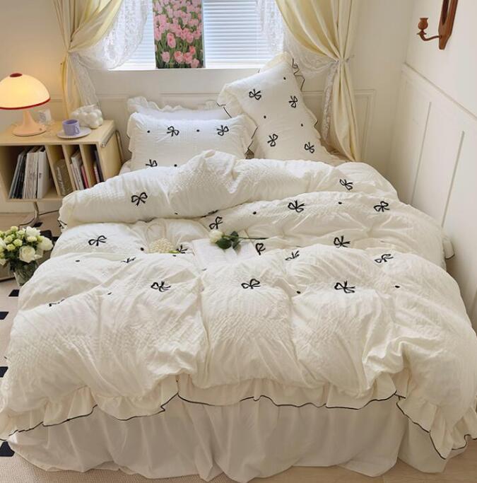 ル クイーン ベッドスカート/フラットシーツ 掛け布団カバー 枕カバー 3点セット 4点セット 通気性 四..