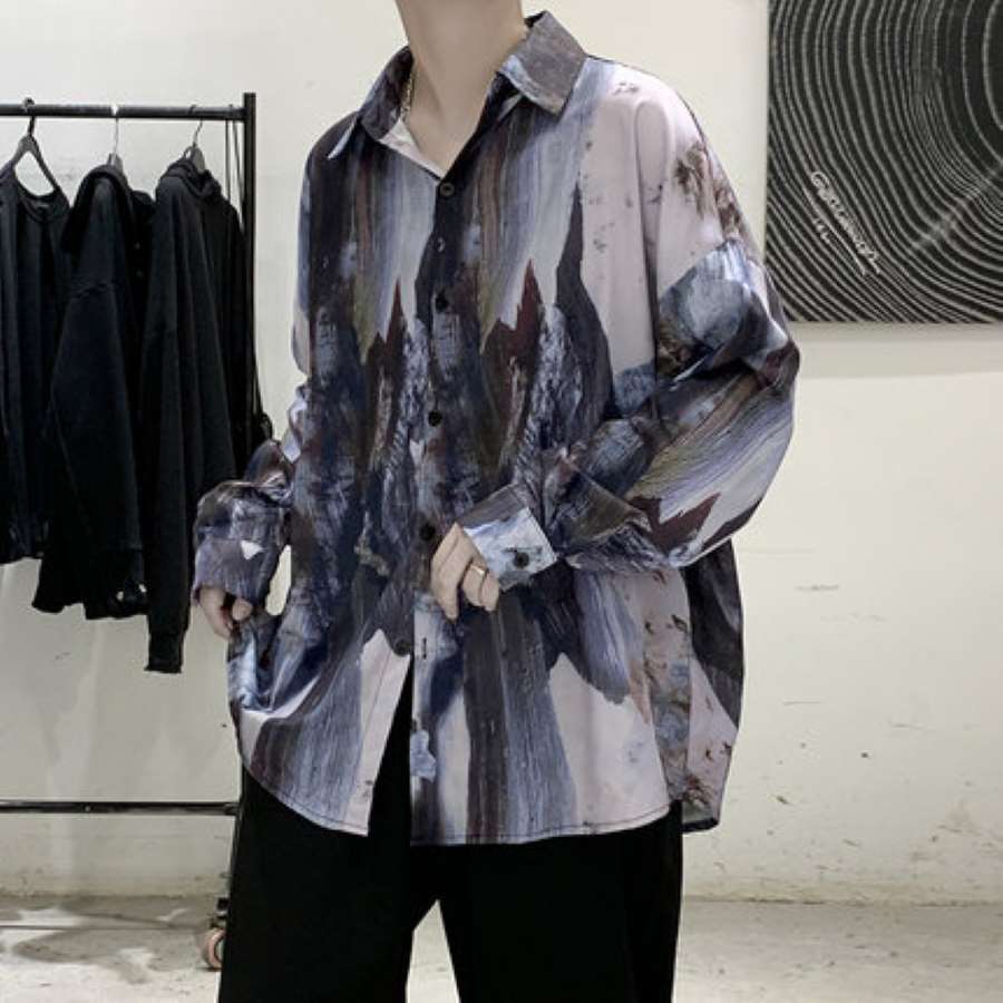 メンズ 長袖シャツ 総柄 花 フラワー ボタニカル 絵画風 高校生 中学生 10代 20代 ファッション 韓国 11296