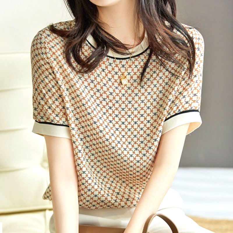 樂天商城 - レディース 半袖 ブラウス トップス きれいめ シャツ トップス tシャツ オフィス レトロ 柄シャツ 春 夏 秋 オフィスカジュアル ゆったり 大きいサイズ 30代 40代 50代