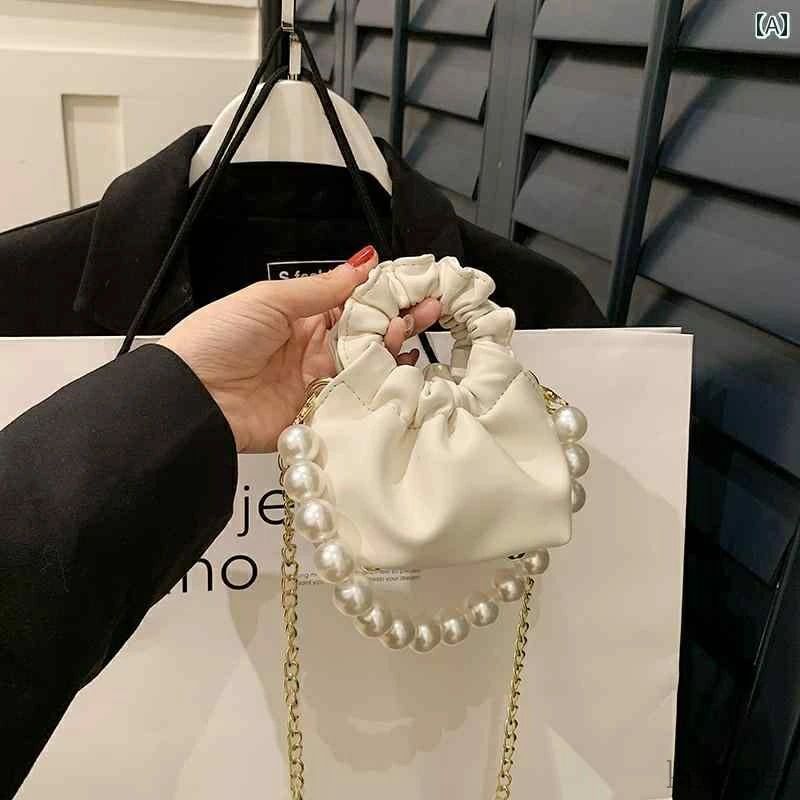 口紅 コイン 小さめ ボディバッグ クロス チェーン 秋冬 ハンド パール プリーツ ミニ 普段使い バッグ