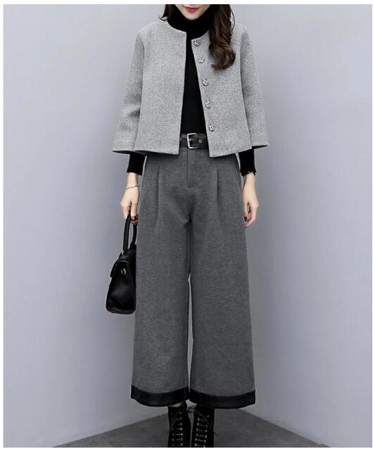 母親 OL女性 オフィス ビジネス 通勤 お呼ばれ 結婚式 二次会 20代30代40代50代 コート+ワイドパンツ S〜XXL 着痩せ 上下セット