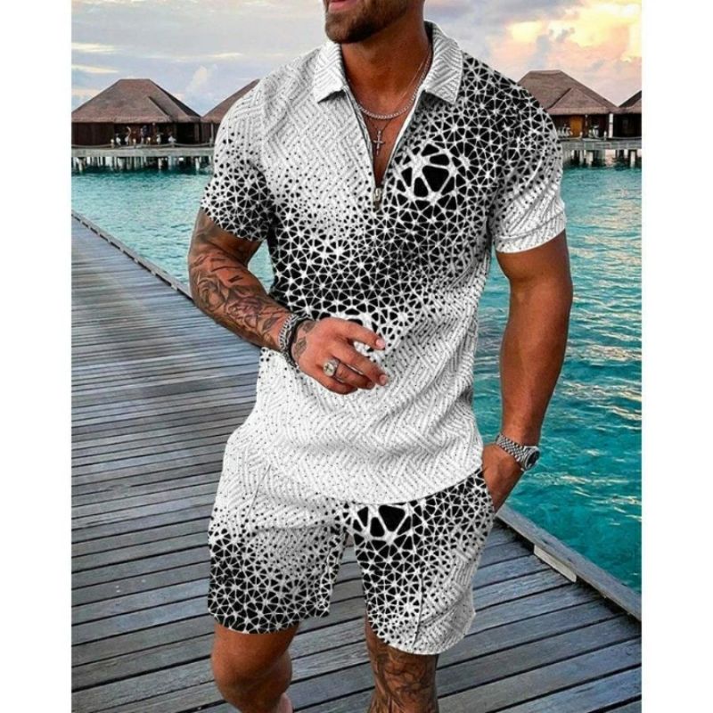 パブロ楽天市場店のセットアップ メンズ 夏服 POLO半袖 ジャージ 上下セット ショットパンツ サマー 通気 部屋着 接触冷感 涼しい Tシャツ トップス ゆったり｜アングル2