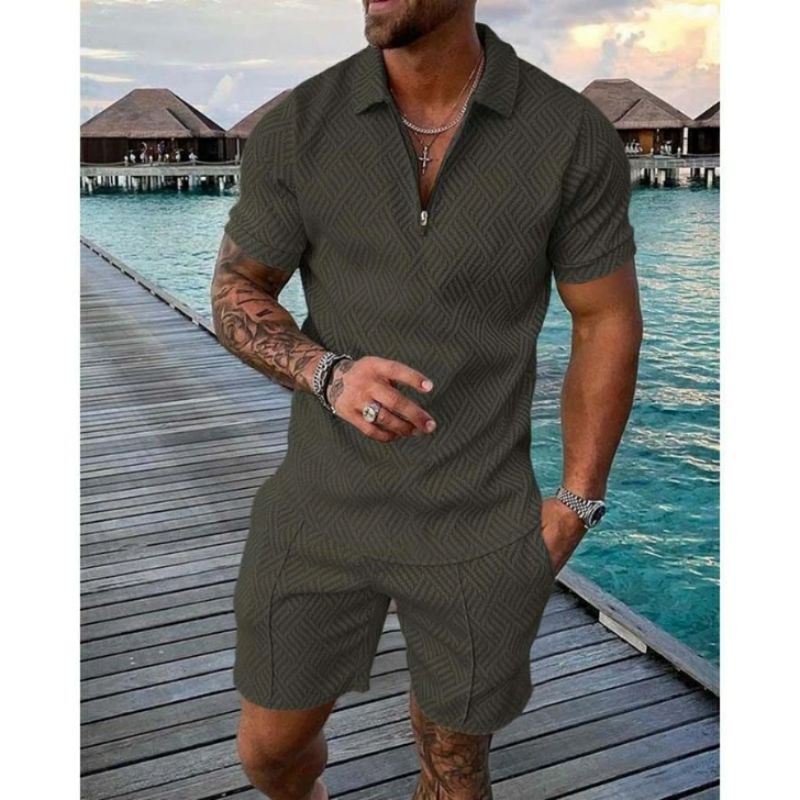 パブロ楽天市場店のセットアップ メンズ 夏服 POLO半袖 ジャージ 上下セット ショットパンツ サマー 通気 部屋着 接触冷感 涼しい Tシャツ トップス ゆったり｜アングル3