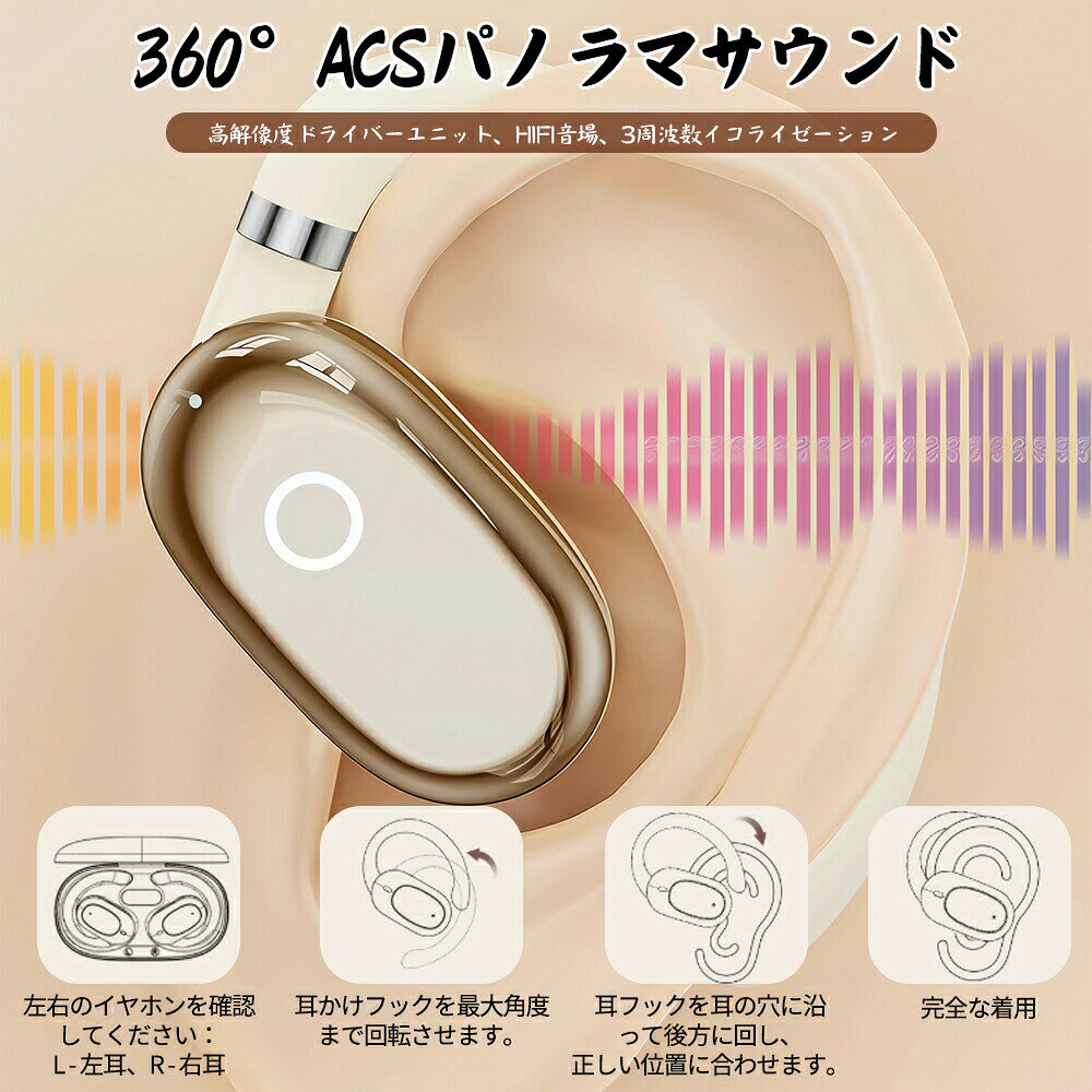 ワイヤレスヘッドホン ブルートゥース5.4 耳掛け式 超軽量 耳あて痛くない 長時間...