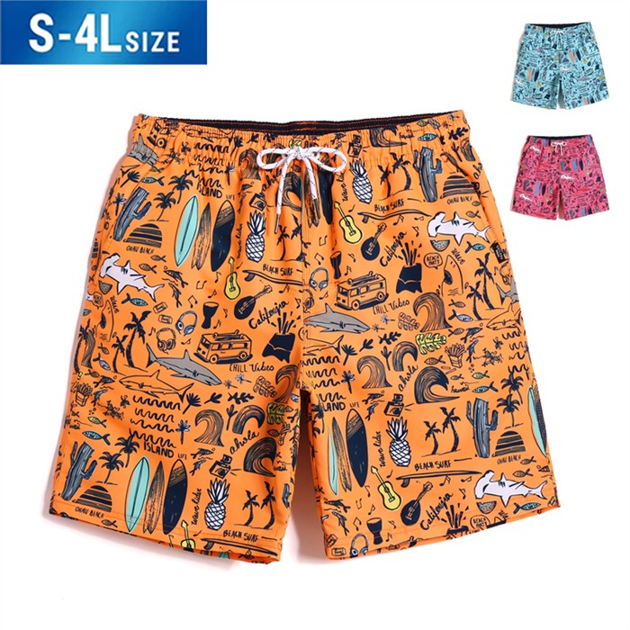 水着 メンズ サーフパンツ 柄 オレンジ ピンク ブルー 海パン サーフショーツ ボードショーツ ハーフパンツ S-4L 大きいサイズ 膝丈 ひざ丈 プール 海 海水浴 おしゃれ サウナ サーフィン