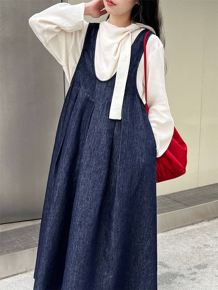 ピース サロペットスカート オールインワン aライン フレア 大きいサイズ 体型カバー ポケット 無地 春秋 送料無料 上品 ブルー