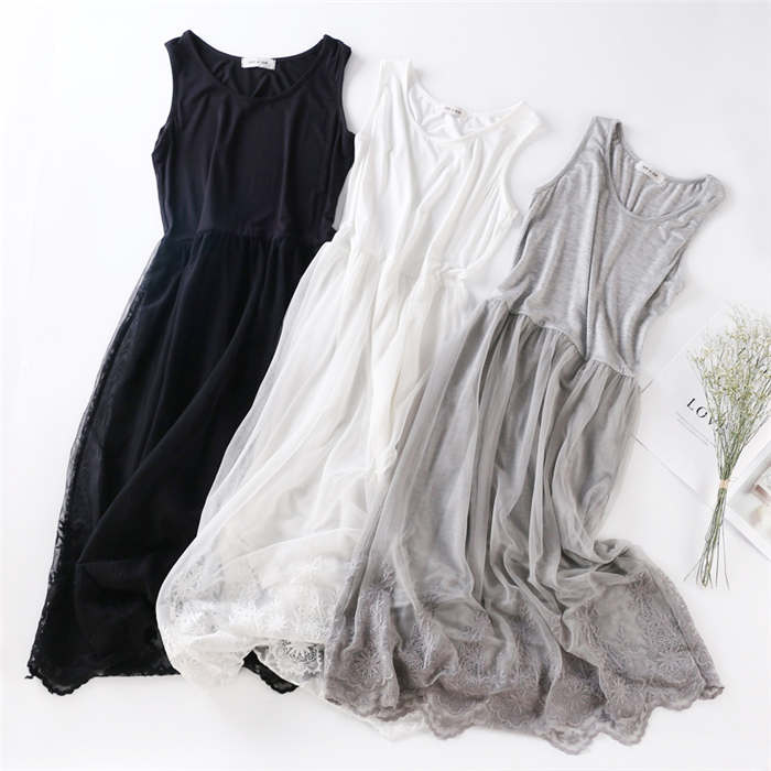 ングワンピース インナー ロング丈 キャミソール タンクトップ 春 冬 秋 大人 重ね着 美脚 通勤 着痩せ レイヤード 黒 白 グレー