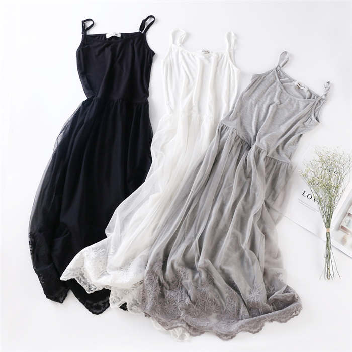 ングワンピース インナー ロング丈 キャミソール タンクトップ 春 冬 秋 大人 重ね着 美脚 通勤 着痩せ レイヤード 黒 白 グレー