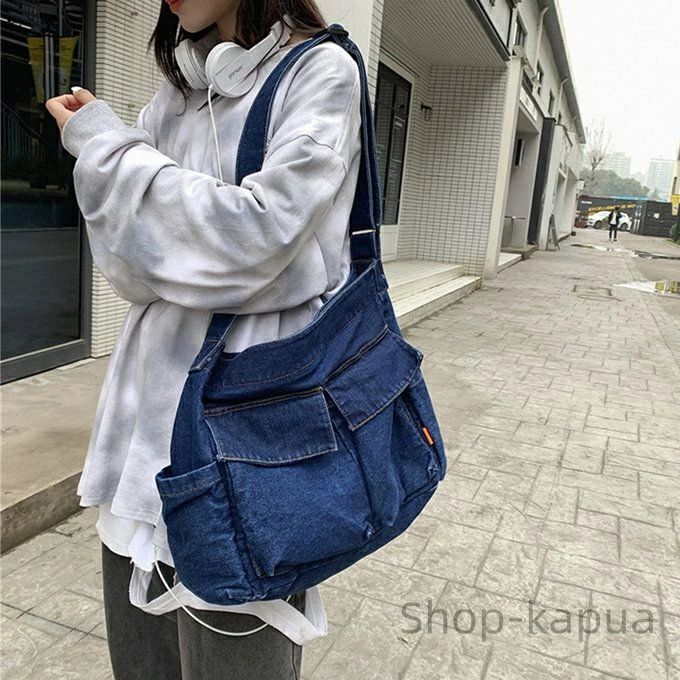 かけ 肩がけ 斜め掛け 可愛い 通学 ジーンズ素材 カバン バック ウォッシュ ライトインディゴ カジュアル アメカジ 春 夏 秋 冬