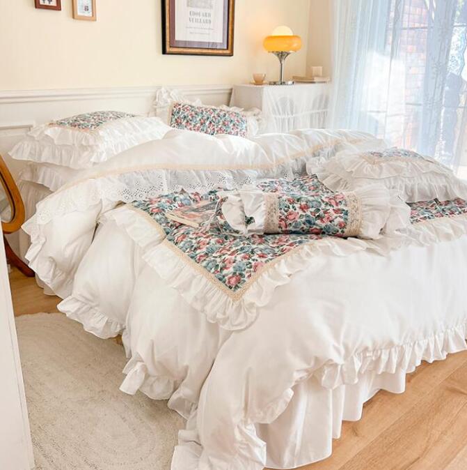 ト 韓国風 ロマンティック 通気性 速乾 防ダニ ベッドスカート 掛け布団カバー 枕カバー 柔らかい 寝具カバーセット 春夏秋冬