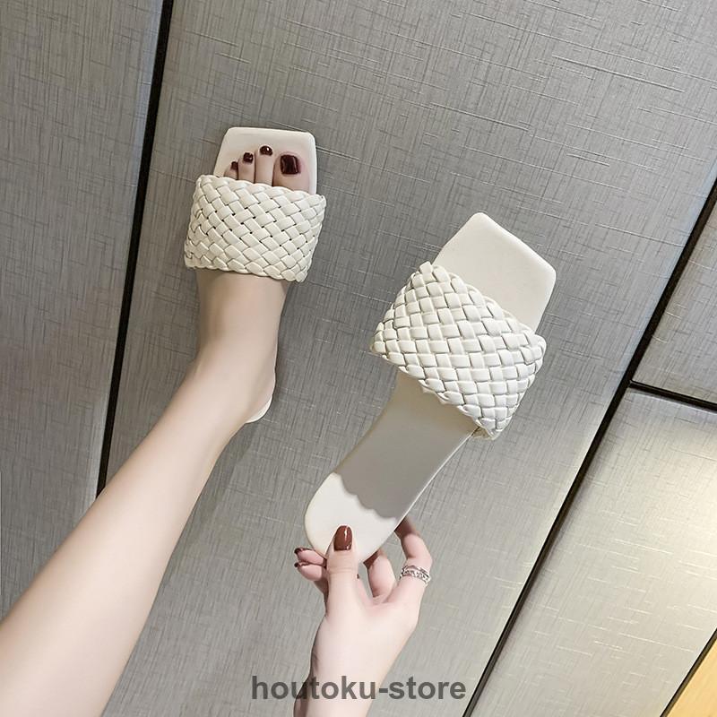 ミュール シューズ レディース 夏 サボサンダル 太ヒール 歩きやすい グラディエーター 美脚 履きやすい 痛くない 靴 PU 編み系 2