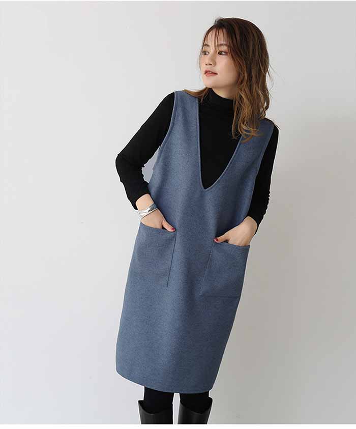 ディース ロング丈 秋 冬 シンプル カジュアル レイヤード風 きれいめ お洒落 通勤 OL 2タイプ 丈選べる ロングジャンスカ 大人