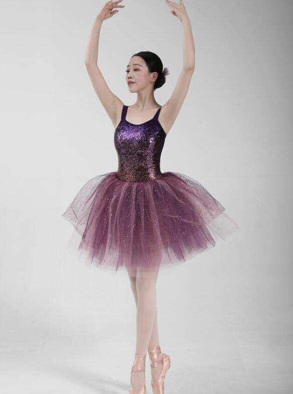 ル グラデーション きらきら バレエ モダン ドレス ふわんり チュチュスカート ダンサー 練習着 試合着 パープル 高級 舞台 演出