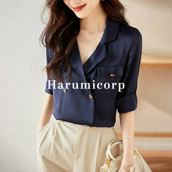 樂天商城 - ブラウス レディース 五分袖 春夏 オフィス フォーマル トップス シャツ カットソー Vネック 無地 仕事 七五三 通勤 入学式 卒園式 ビジネス きれいめ おしゃれ 大きいサイズ 体型カバー カジュアル ゆったり シンプル 韓国風 可愛い 大人 OL 上品 着痩せ 40代 50代 30代