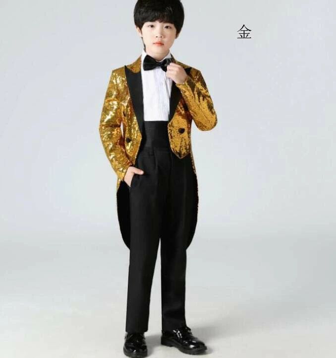 尾服 礼服 ステージ衣装 舞台衣裳 テーラード きらきら おしゃれ コント 合唱 司会者 ダンス 長ズボン 蝶ネクタイ 100～160CM