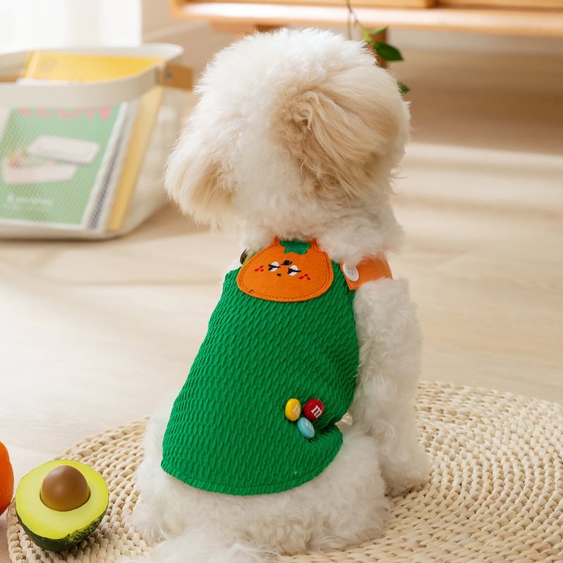 春夏の新しいペットの服装、果物の図案のベストを牽引して、中小型犬の専属のサイズ、テディ比熊特に推薦して、ファッションのかわいい形、快適な通気性の生地、牽引紐の環の設計、伸縮性は身体の形にフィットして、楽に身に着けて体験します