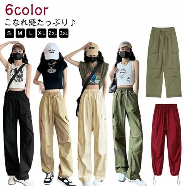ル 春 パンツ ワークパンツ 無地 女性用 薄手 10分丈 カーゴパンツ 動きやすい 流行 トレンド 秋 アメカジ ストリート 抜け感 黒