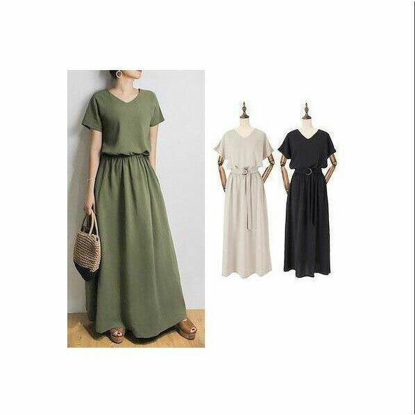 樂天商城 - ワンピース レディース 夏 ロング おしゃれ ベルト 2点セット 無地 Aライン 涼しい フレア きれいめ マキシ フレアワンピース ロングワンピース