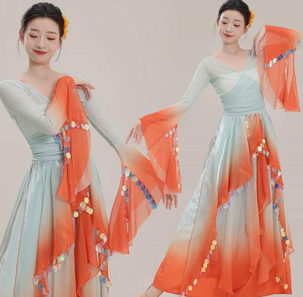 古典舞踊 セットアップ クラシカル ダンスウェア 長袖 ブラウス スカート風パンツ 上下セット 団体 演出服 ブラウス+パンツ